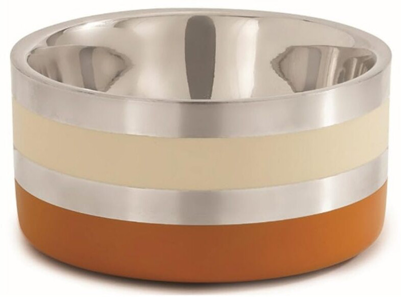 the happy lots Stainless Steel Pet Bowl(360 ml Yellow, White, Steel)