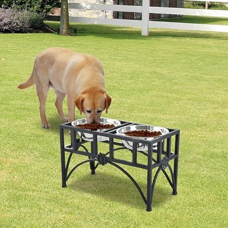 AG Shopee Elevated Stand for Healthier Eating | Stylish Pet Food Bowl Holder Iron Pet Bowl(1 L Black)