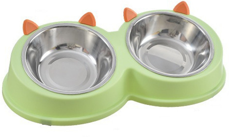 COSKIRA Steel Cat Double Bowls, 2 In 1 Removable Cat Feeder Bowl For Food And Water With Plastic, Stainless Steel Pet Bowl(400 ml Multicolor)