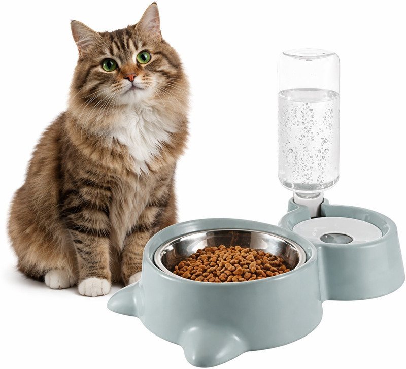 Maharaj Mall 2-in-1 Automatic Pet Feeder Bowl with Gravity Water Dispenser for Cats & Dogs Plastic Pet Bowl & Bottle(500 ml Blue)
