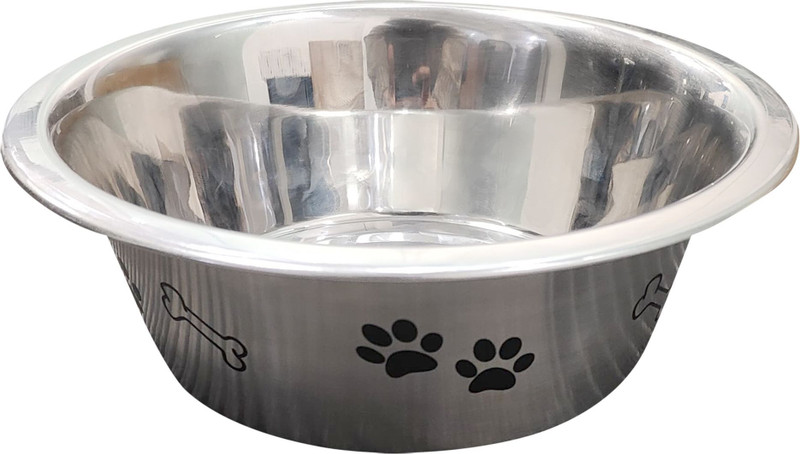 Petworld Pet Feeding Bowl with pattern | For Dogs & Cats| Scratch Free & Durable Stainless Steel Pet Bowl(1600 ml Silver, Black)