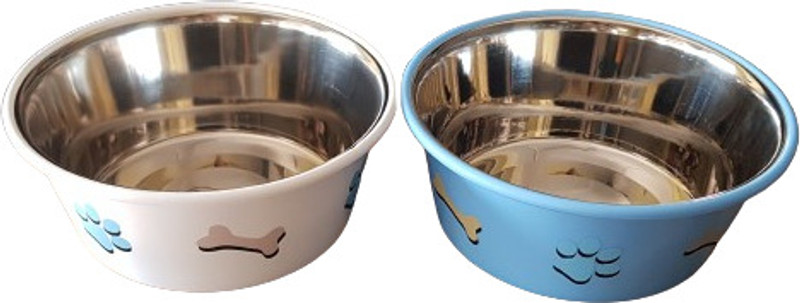 ELTON Set of 2 Paw & Bone cutie bowls Stainless Steel Pet Bowl(1800 X 2 ml Blue, White)