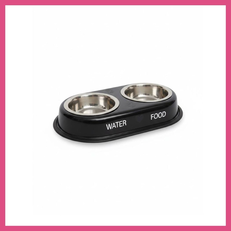 Brozoo 2 in 1 Dog & Cat Feeding Bowl | Anti Skid Base | Stainless Steel Food & Water Steel, Plastic Pet Bowl(1600 ml Black)