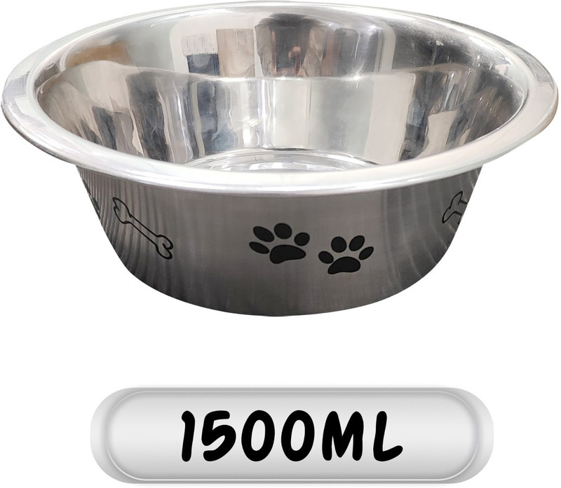 Tailworld Pet Feeding Bowl| Dogs & Cats| Scratch Free & Durable| Pack of 2 | Stainless Steel Pet Bowl(3500 ml Black, Silver)
