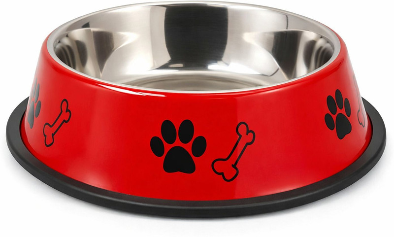 apni store Super Anti Skid Pantone Design Dog Bowl (Medium, Red) Stainless Steel Pet Bowl(900 ml Red)