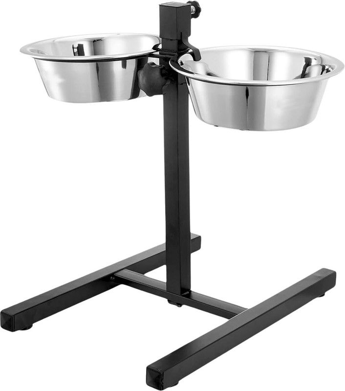 EVERGREENEMPIRE Adjustable H Shape Double Diner Dog Bowls (2800 ml x 2) Pet Bowl Mat