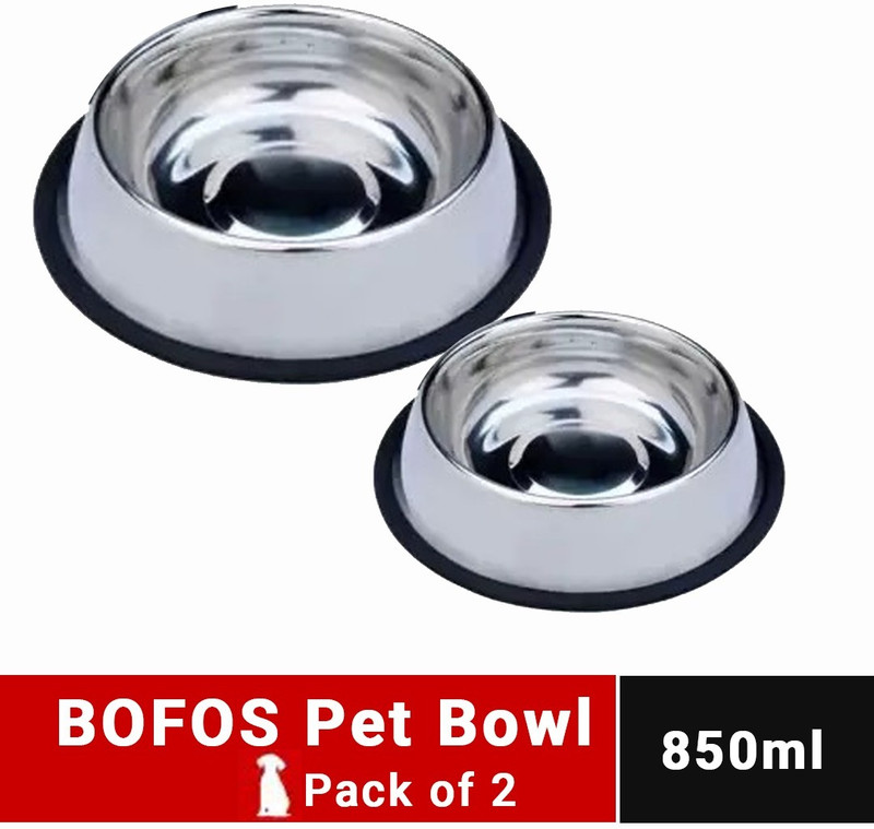 BOFOS Anti Skid Pack of 2 Stainless Steel Pet Bowl(850 ml Silver)