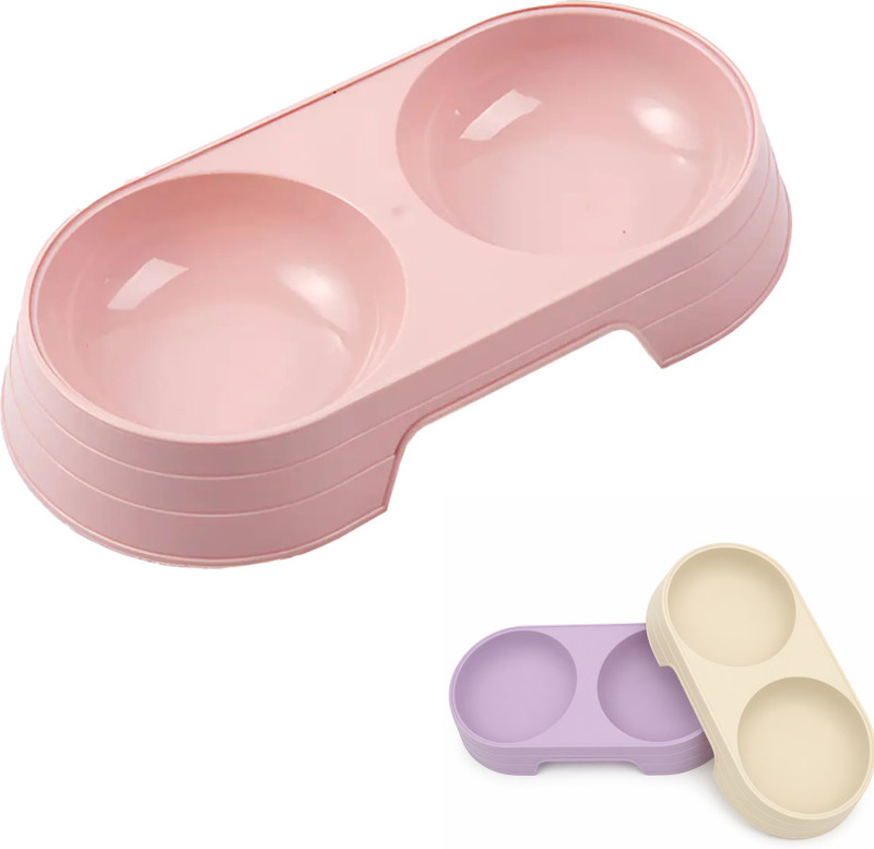DC Pet Products Plastic Double Pet Bowl for Cats & Dogs | Food & Water Feeding Tray Plastic Pet Bowl(500 ml Multicolor)