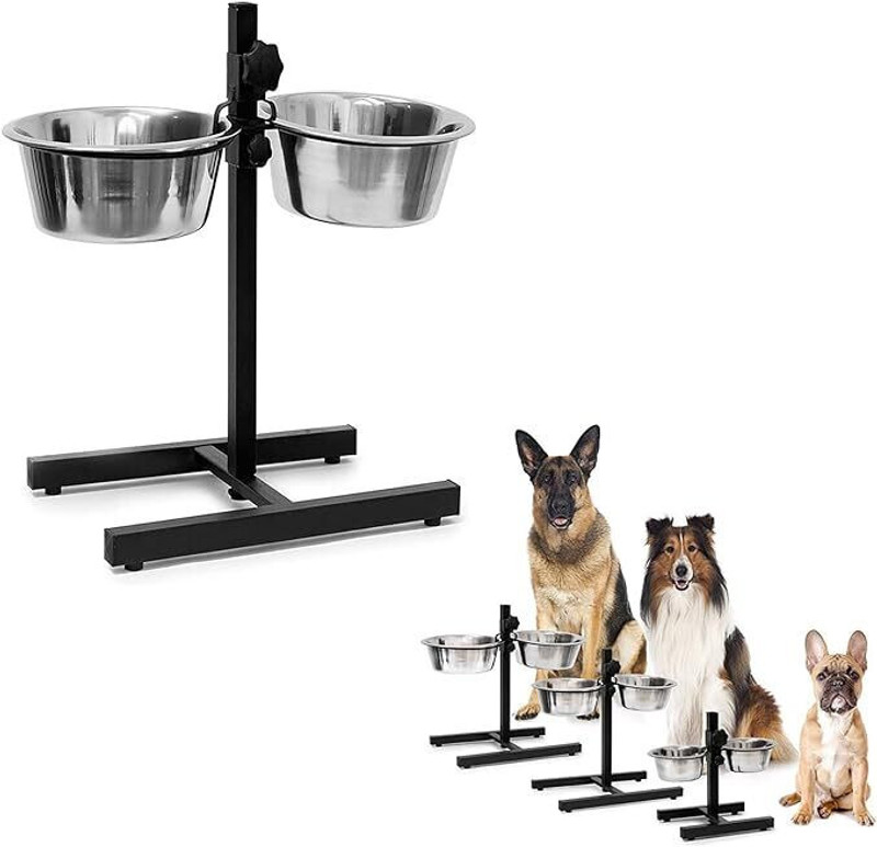 bowlfull buddies 2800ml Adjustable Pets Bowl H-Base Stand with Stainless Steel Removable Bowls Stainless Steel Pet Bowl(2800 ml Silver)