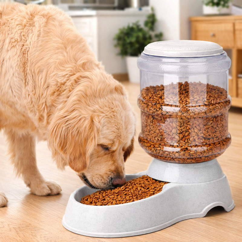 rise and shine e commerce 5L Automatic Gravity Pet Food Dispenser for Dogs & Cats Beige Plastic Pet Bowl & Bottle(5 L Multicolor)