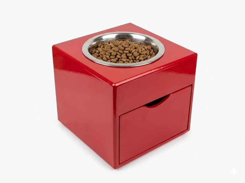 RIOZAIN Elevated Dog Feeder with Storage Drawer Stainless Steel Pet Bowl(1 L Red)