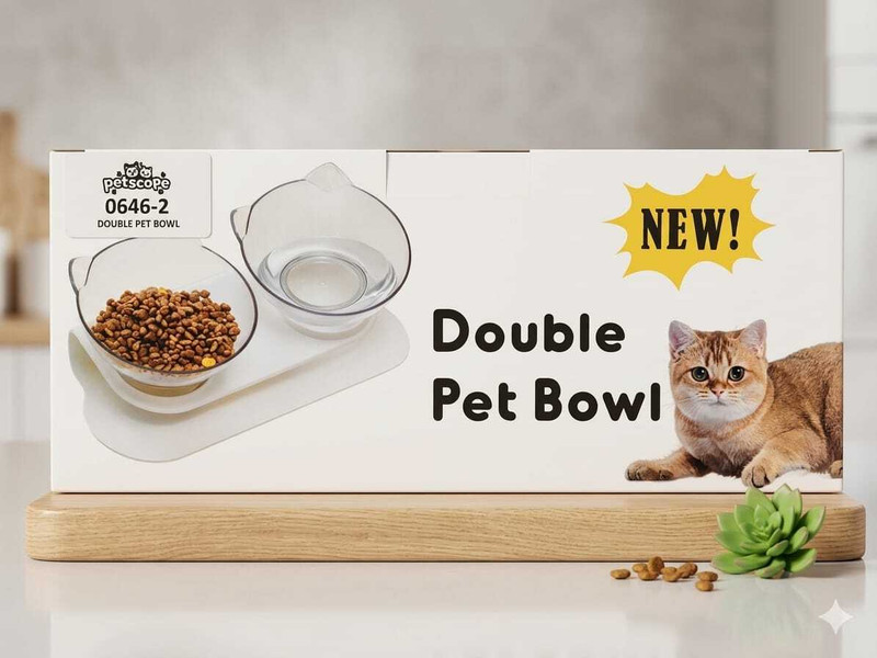 Petscope PET FEEDER BOWL(Double Cup) Plastic Pet Bowl(100 ml Clear)