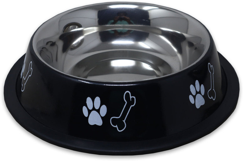 Plushmate Anti Skid Printed Stainless Steel Feeding Water Bowls for Dogs Steel Pet Bowl(850 ml Black)