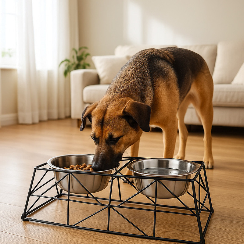 PAWPOURRI Elevated Stackable Taper Cross Metal Feeder for Dog & Cat Stainless Steel Pet Bowl(800 ml Black, Silver)