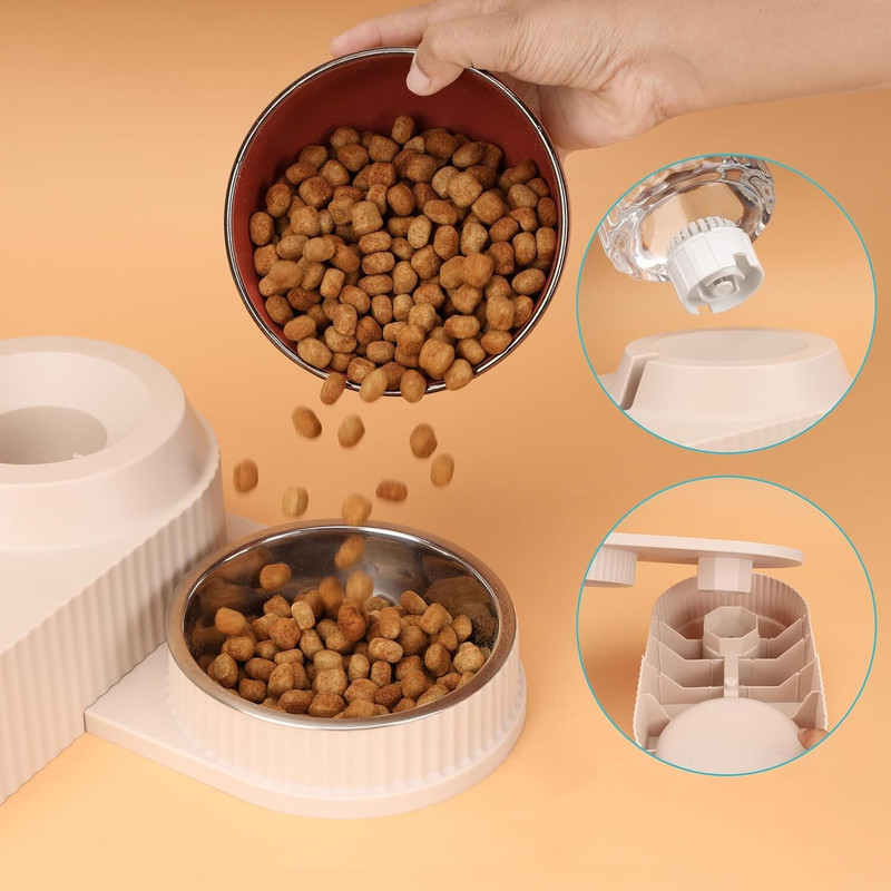 AQUABUCKET 1.8L Capacity - Food Bowl for Large & Small Dogs, Cats Plastic Pet Bowl & Bottle(500 ml Beige)