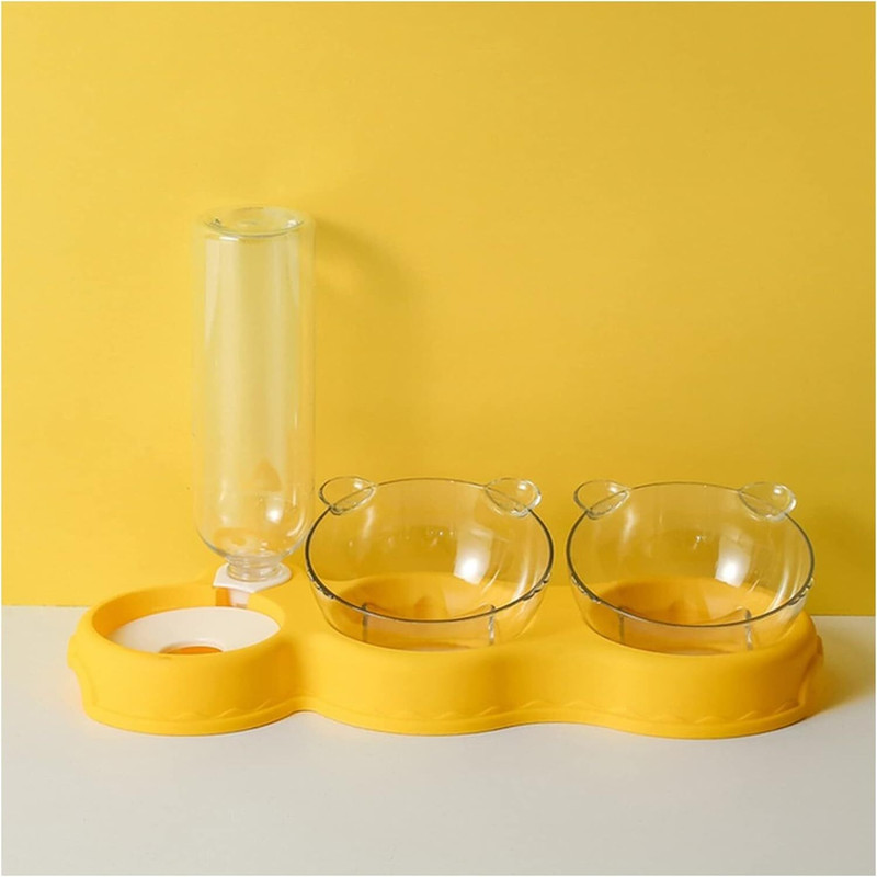 EDBIRET Automatic Feeder Water Dispenser 3 in 1 Dog Cat Food Container Plastic Pet Bowl & Bottle(700 ml Yellow)