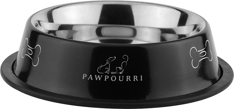 PAWPOURRI Printed Anti-skid Water and Food Feeding for Dogs and Cats Feeder Stainless Steel Pet Bowl(470 ml Black)