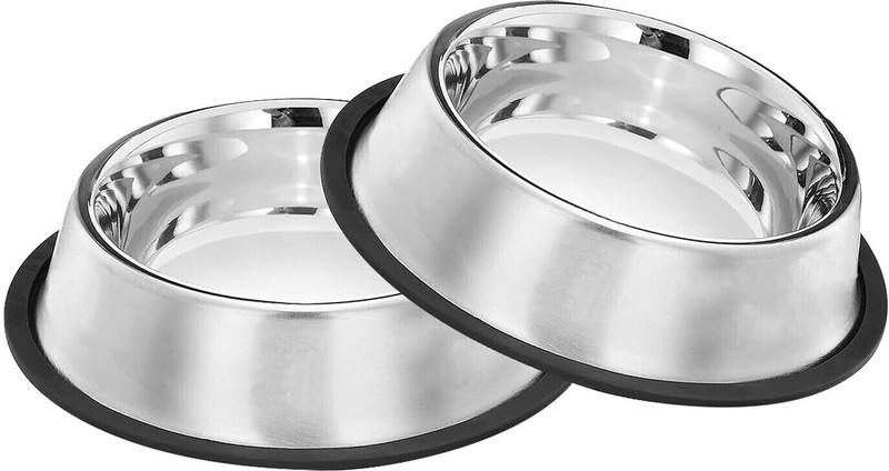 PetJoy Anti-Skid Dog Food Bowl (1600 ml - Pack of 2) for Dog Food & Water Steel Pet Bowl(1600 ml Silver)