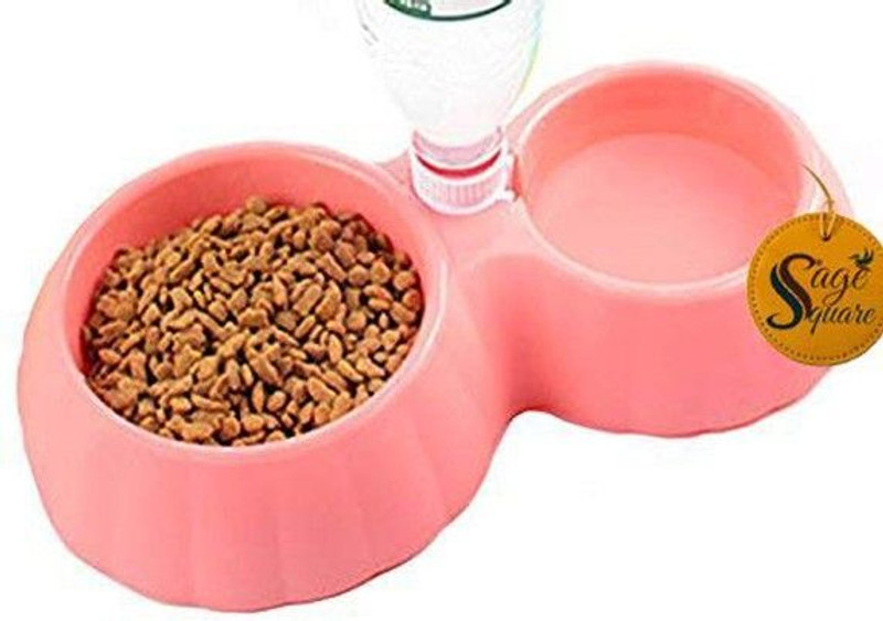 Sage Square Plastic Pet Bowl & Bottle(NA ml Pink)