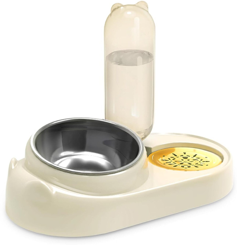 EDBIRET 2-in-1 Dog Bowl Set Plastic, Stainless Steel Pet Bowl & Bottle(500 ml Beige)