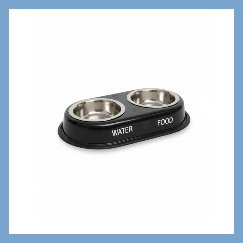 Brozoo 2 in 1 Dog & Cat Feeding Bowl | Anti Skid Base | Stainless Steel Food & Water Steel, Plastic Pet Bowl(1600 ml Black)