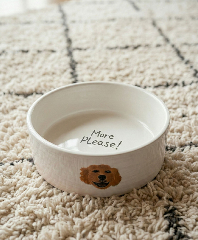 Heart Crafted Ceramic Dog Bowl Ceramic Pet Bowl(300 ml White)