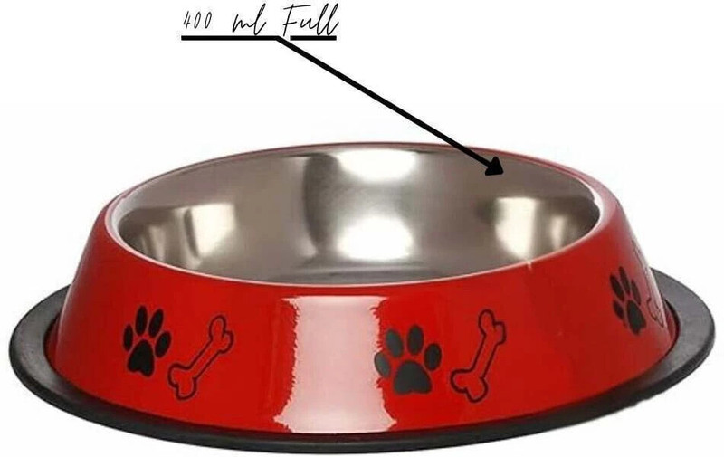 Petsoft Stainless Steel Printed Food and Water Feeding Bowl for Dogs & Cat Stainless Steel Pet Bowl(400 ml Multicolor)
