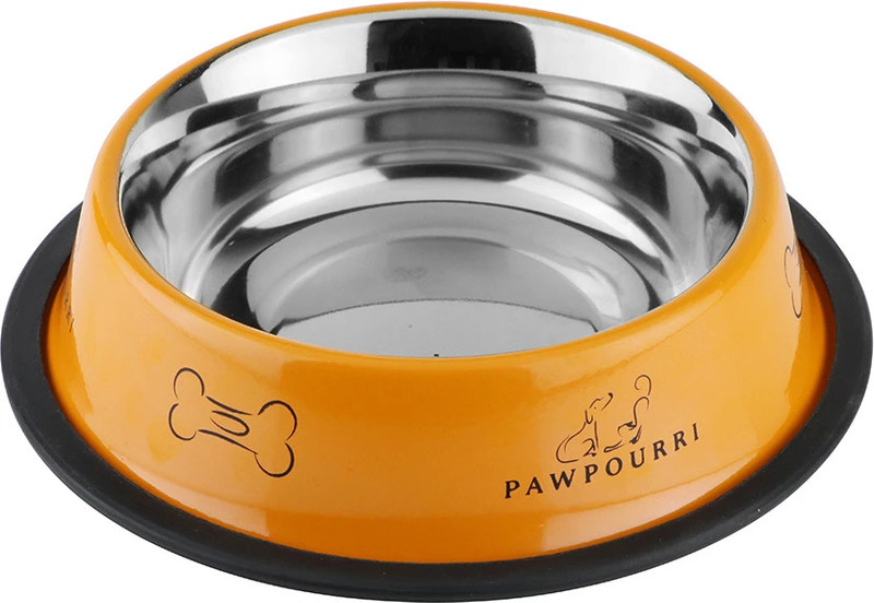 PAWPOURRI Anti-Skid bowl, Stainless steel bowl, washable bowl Stainless Steel Pet Bowl(700 ml Orange)