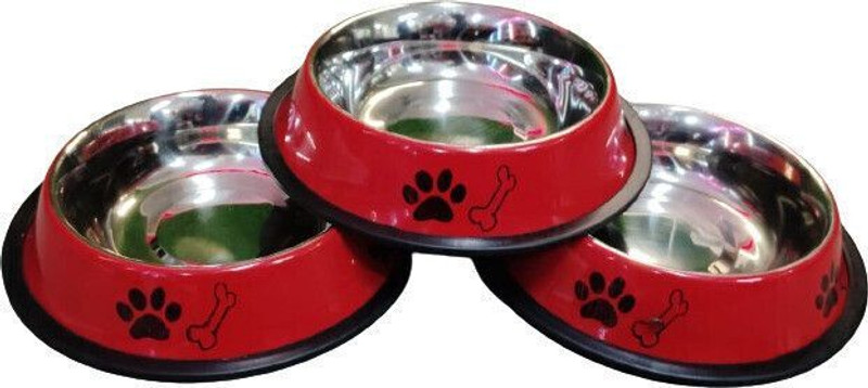 Infinite Paradise Stainless Steel Printed Dog Anti Skid Food Water Feeding Bowl s & Puppies Stainless Steel Pet Bowl(400 ml Red, Pink)