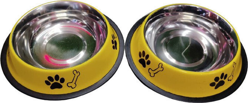 Petfun Stainless Steel Printed Dog Anti Skid Food Water Feeding Bowl for Dog(PACK OF 2) Stainless Steel Pet Bowl(600 ml Blue, Red)