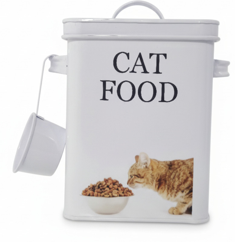 METALTAIL Cat Food Storage Container with Scoop | Airtight Metal Pet Food Bin Plastic Pet Bowl(1.2 L White)