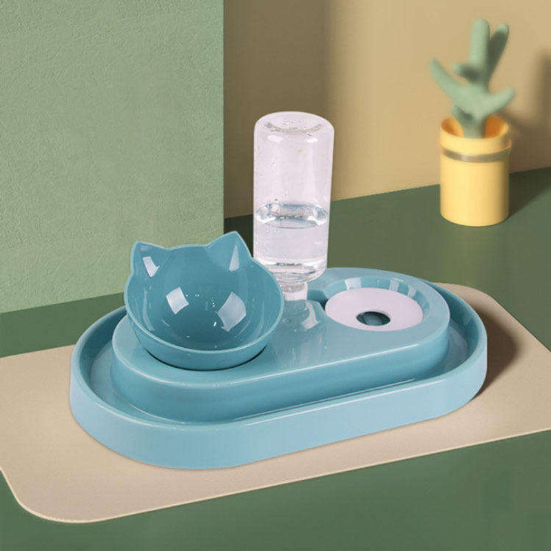 Maharaj Mall Double Pet Food & Water Bowl Set with Detachable Steel Bowl, Automatic Dispenser Plastic Pet Bowl & Bottle(500 ml Grey)
