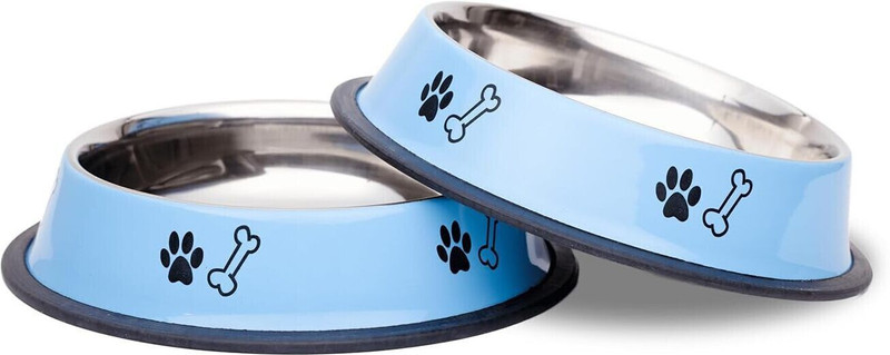 Petsoft Stainless Steel Anti Skid Food Water Feeding Bowl for Dogs & Puppies pack of 2 Stainless Steel Pet Bowl(900ML ml Light Blue)