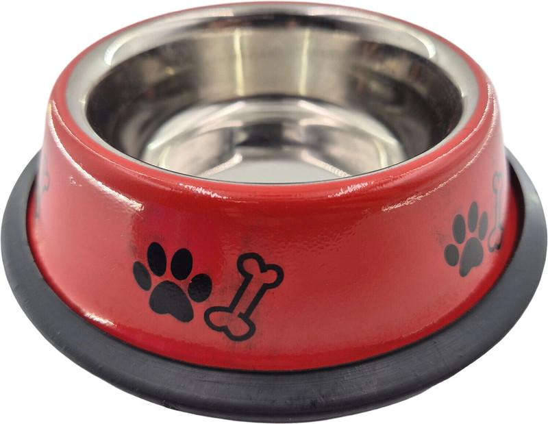 SHOPET Shopet Red Printed Steel Pet Feeding Bowl for Small Dogs & Cats Extra Small Stainless Steel Pet Bowl(200 ml Multicolor)