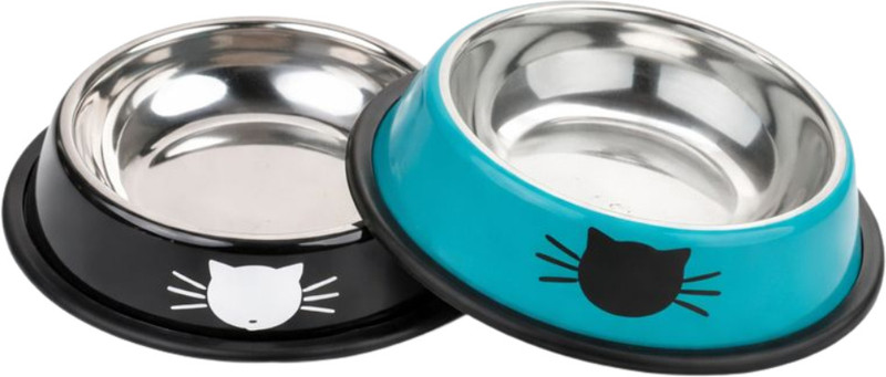 PAWPOURRI Anti Skid ,Non-Slip Cat Feeding Bowl for Kitten and pets Stainless Steel Pet Bowl & Bottle(240+240 ml Black, Red)