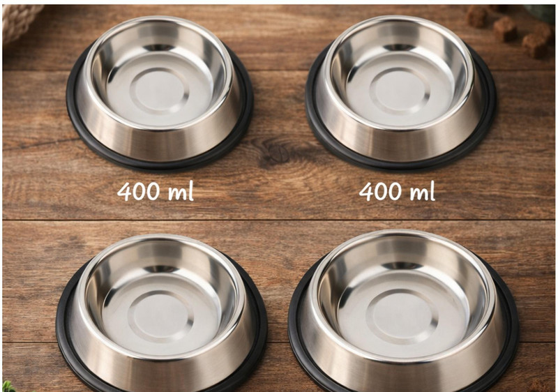 FurVibes FURVIBES Family Pack Of 4 Combo Dog/Cat Bowl Stainless Steel Pet Bowl(400,600,750 ml Steel)