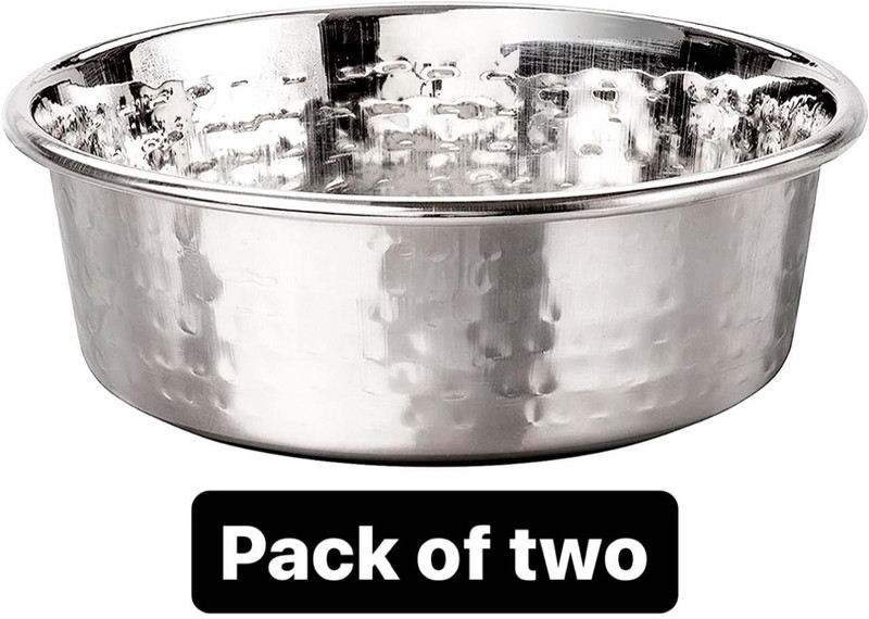 SUPER Super Combo Pack Of Two (MEDIUM) Steel, Silicone Pet Bowl(1200 ml Silver)