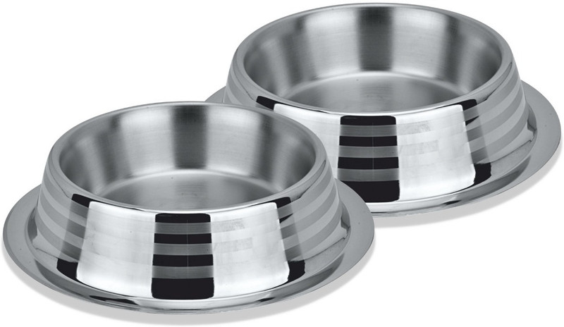 Happinesque Dog Bowls | Feeding Bowls for Dogs, Non-Tip & Anti-Skid with Silicone Base Stainless Steel Pet Bowl(2x 850 ml Silver)