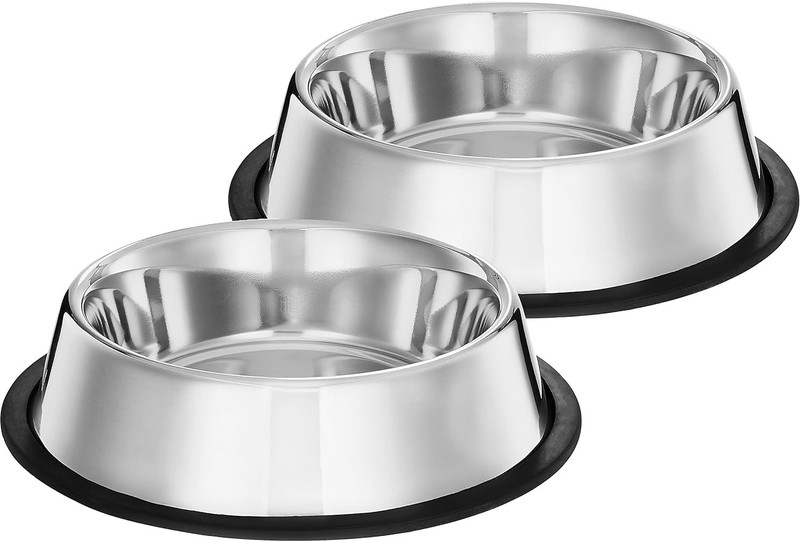 Pawptails Pet Feeding Bowls for Dogs & Cats | Set of 2| Dry Kibble, Wet Food, Water Bowl | Stainless Steel Pet Bowl(700 ml Silver)