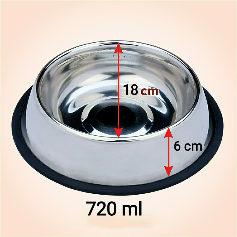 FOURESTA Dog Bowl 720 ml Round Food Water Feeding Plain Bowl for Dogs Stainless Steel Pet Bowl(720 ml Silver)