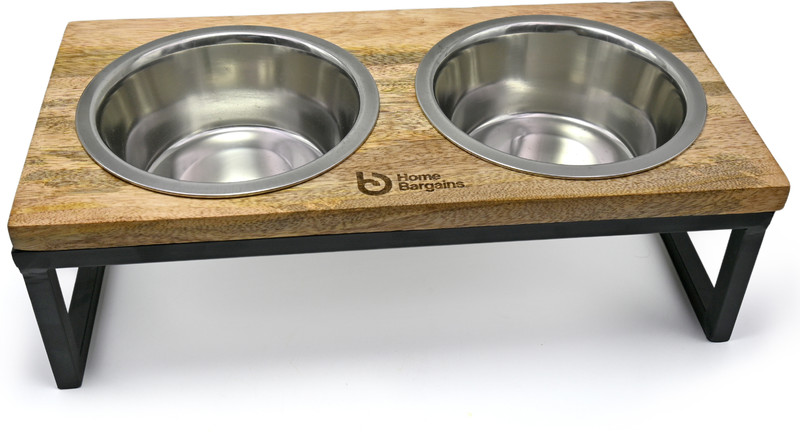 Home Bargains Wooden Dog Bowls Stand with 2 Stainless Steel Bowl for Water and Food Stainless Steel Pet Bowl & Bottle(900 ml Black)