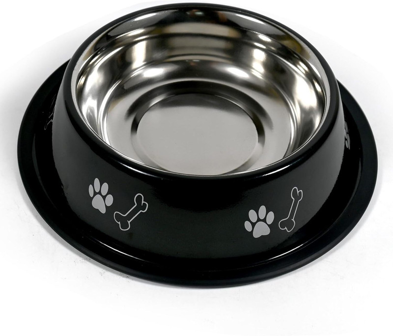 FONDLE Stainless Steel Feeding Bowl For Dog & Cats, 1 Pieces Pack, Black Steel Pet Bowl(700 ml Black)