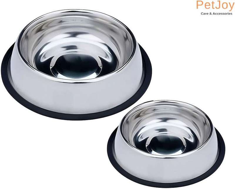 PetJoy Set of 2 Pet Feeding Bowls, Anti-Skid Food and Water Bowl For Dogs & Cats Stainless Steel Pet Bowl(400 ml Silver)