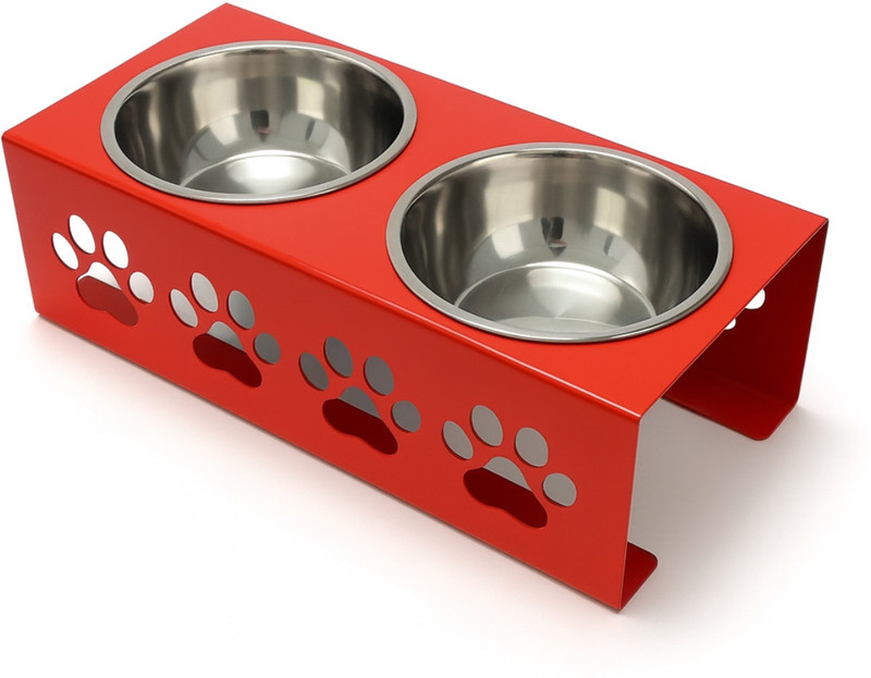 MeetDecor MedRedBowl Steel Pet Bowl(1800 ml Red)
