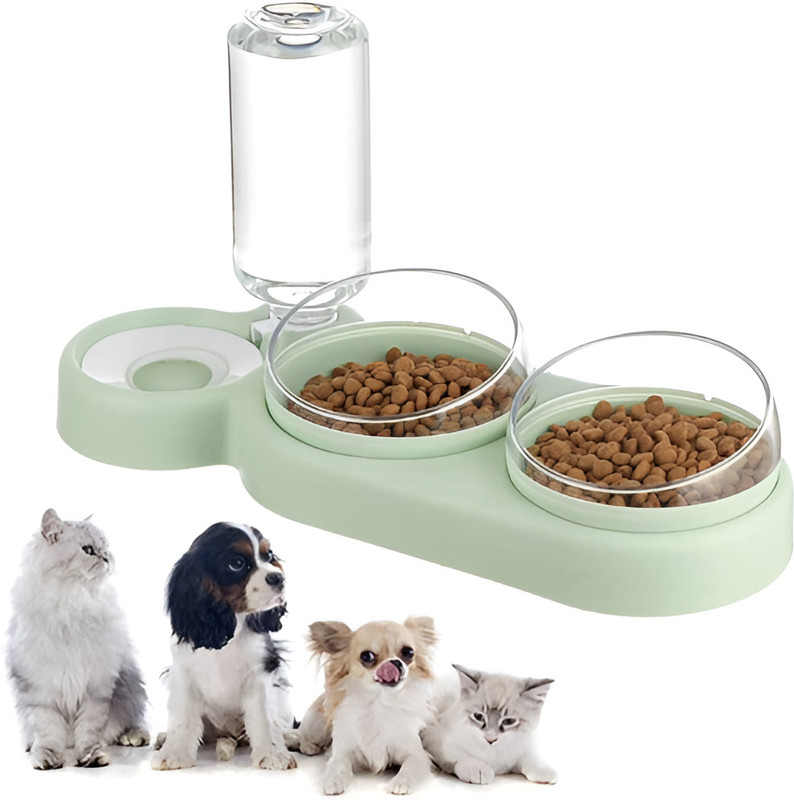 TRIVYOM Food Feeder Set for Cat Puppy Small Dog, 3 in 1 Food Bowl for Puppies & Kittens Plastic Pet Bowl & Bottle(500 ml Green)