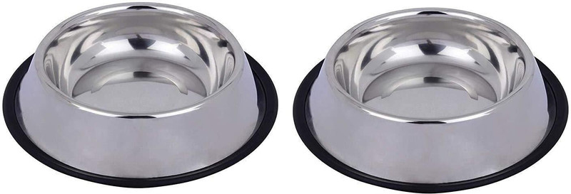 Naaz pet world Stainless Steel Anti Skid Dog Bowls & Cat Bowls Medium Size - Set of 2 Stainless Steel Anti Skid Dog Bowls Medium (700ml, Silver) - Set of 2 Stainless Steel Pet Bowl(700 ml Silver)