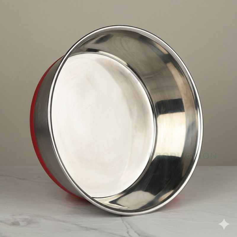 Naaz pet world Heavy Duty Stainless Steel Pet Bowl | Dog & Cat Feeding Bowl with Rubber Base, Stainless Steel Pet Bowl(2500 ml Steel, Red)