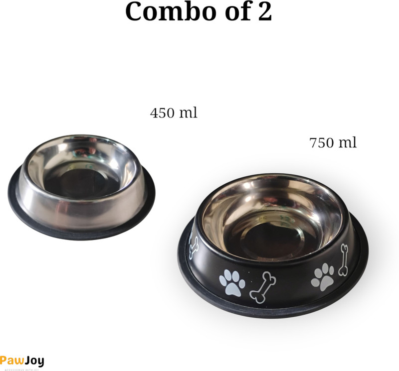 PawJoy Glossy Anti-Slip Pet Bowl 450ml & 750ml(Combo of 2) for Dogs, Cats & Rabbits Stainless Steel, Steel Pet Bowl(700 ml Steel)