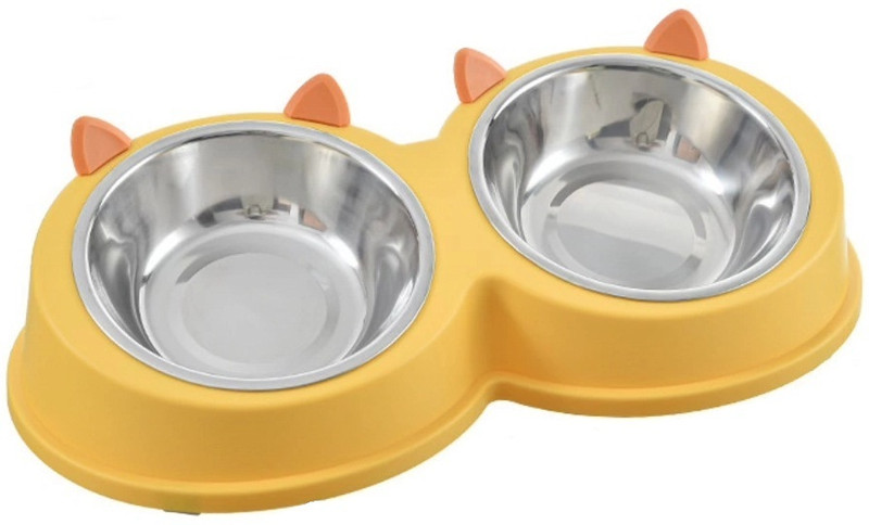 SKOFRI Double Stainless Steel Dog Food and Water Bowl with No-Slip Design for Dogs Cats Plastic Pet Bowl(1 L Multicolor)