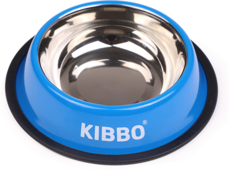 KIBBO Anti Skid Pet Food Bowl for Dogs and Cats (Set Of 2) Stainless Steel Pet Bowl(750 ml Blue)